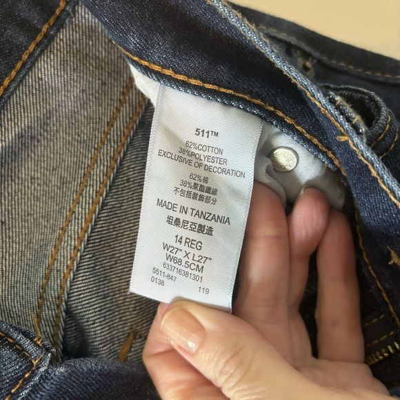 Levi’s 511 Slim Boys Jeans Dark Blue Denim Pants Sz 14 Regular 27x27 - Picture 4 of 6